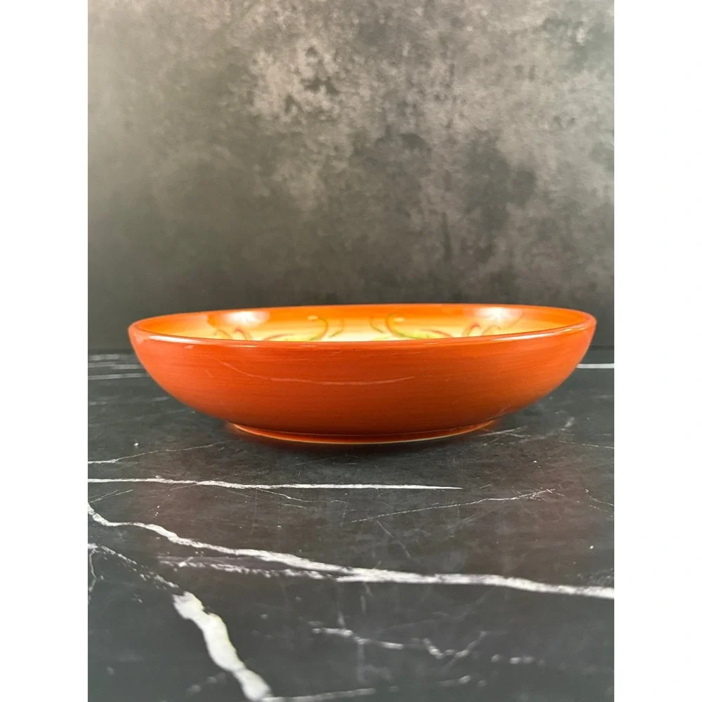 Vintage Pier 1 Imports Hand Painted Ironstone Orange Rooster 9in Bowl